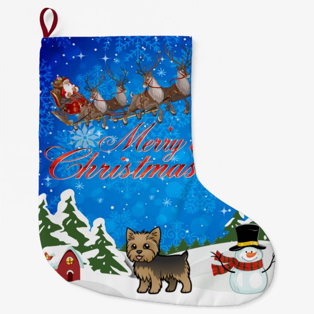 Grande Chaussette De Noël Joyeux Noël Yorkie (Devant)