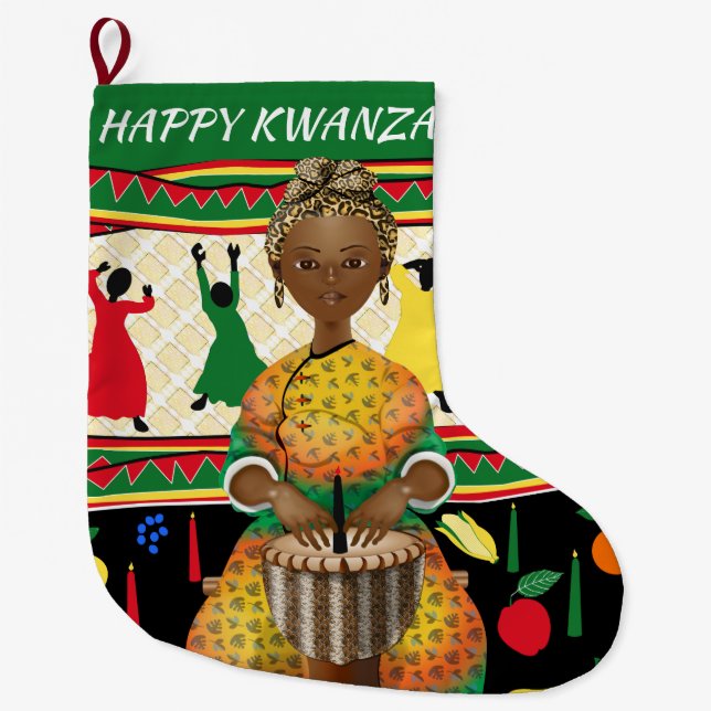 Grande Chaussette De Noël Kwanzaa Vacances afro-américaines (Devant)