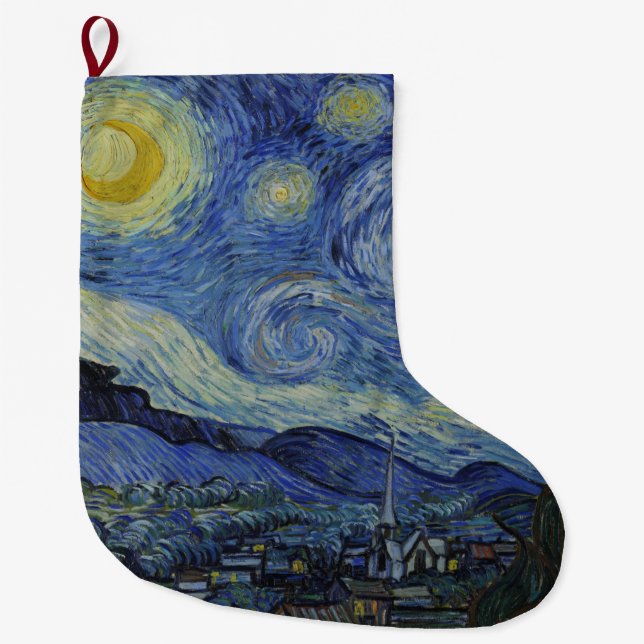Grande Chaussette De Noël La Nuit étoilée (Vincent van Gogh) (Art célèbre) (Devant)