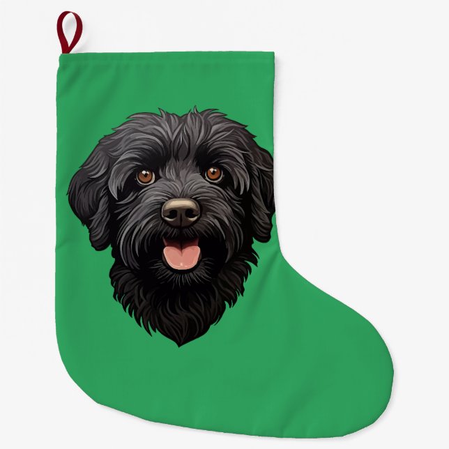 Grande Chaussette De Noël Labradoodle Chien noir (Devant)