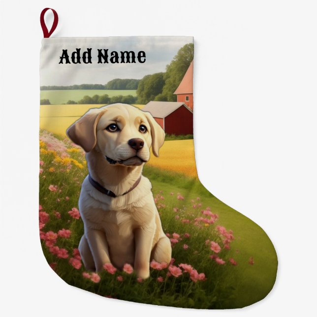 Grande Chaussette De Noël Labrador Retriever à la ferme (Devant)