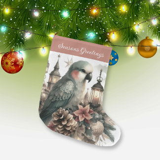 Grande Chaussette De Noël Lanternes Parakeet Joyeuses Fêtes