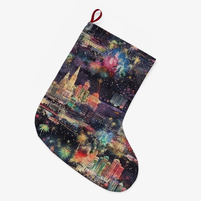 Grande Chaussette De Noël Las Vegas Noël & Nouvel An en aquarelles (Devant (Accrochage))