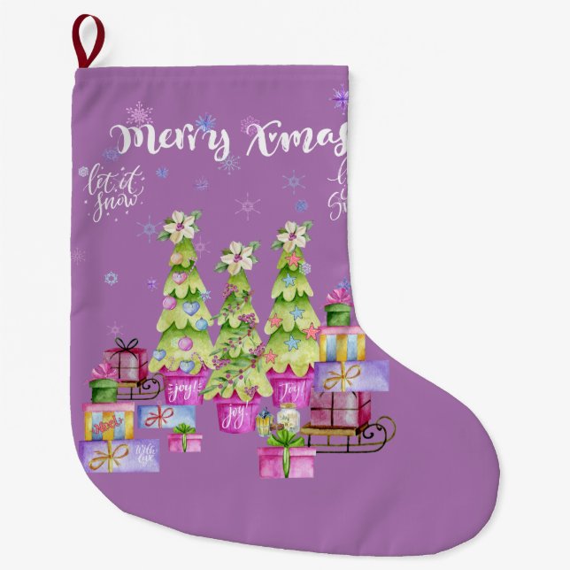 Grande Chaussette De Noël lavande de Noël (Devant)