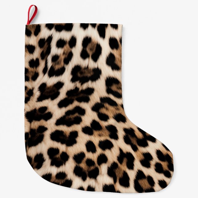 Grande Chaussette De Noël Léopard noir Brown crémeux (Devant)