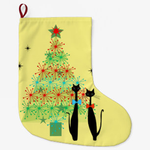 Grande Chaussette De Noël Les chats de Noël modernes de l'ère rétro atomique