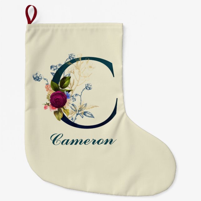 GRANDE CHAUSSETTE DE NOËL LETTRE FLEURIE FLAGRANTE 'C' (Devant)