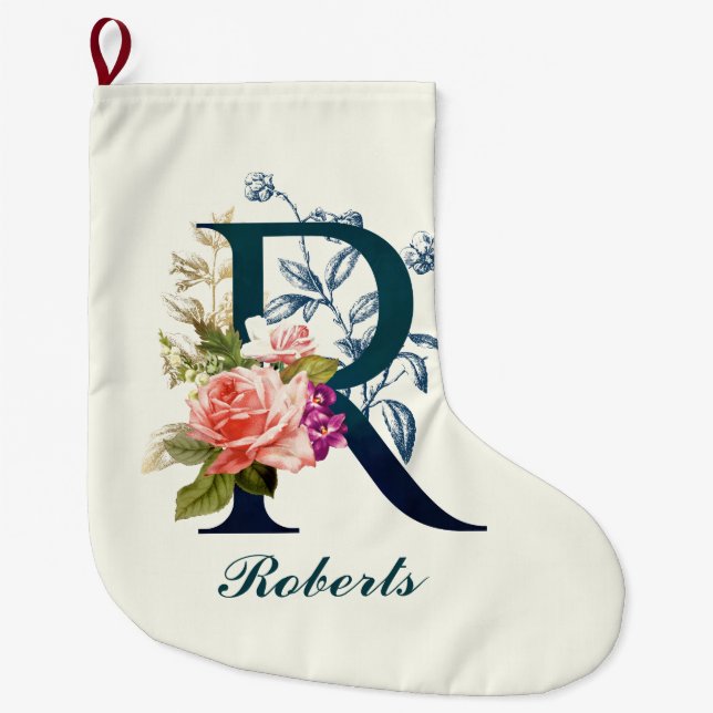 Grande Chaussette De Noël LETTRE MONOGRAPHIQUE Florale R (Devant)
