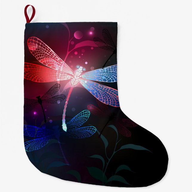 Grande Chaussette De Noël libellule rouge brillante (Devant)