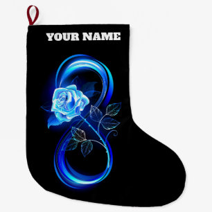Grande Chaussette De Noël L'infini lumineux avec une rose bleue