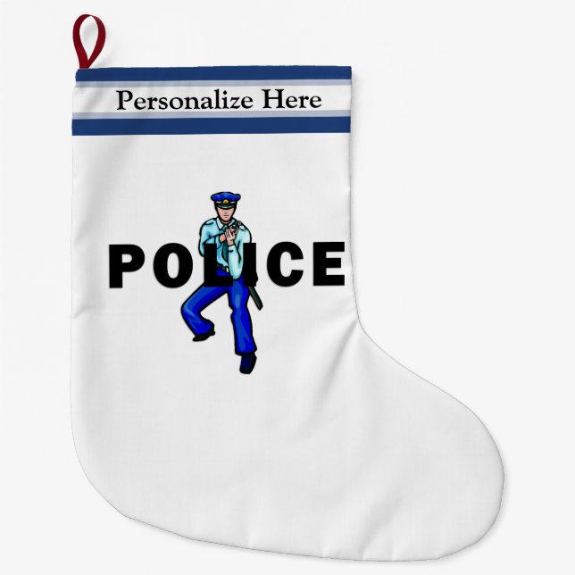 Grande Chaussette De Noël Logo d'action de police (Devant)