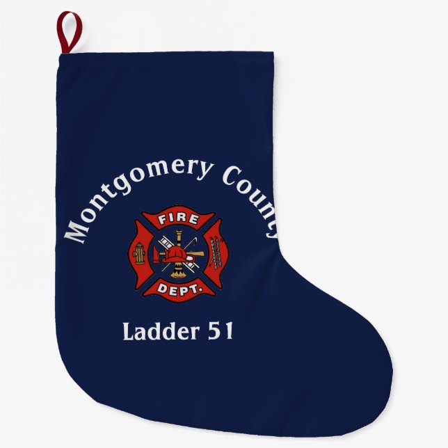Grande Chaussette De Noël Logo du service d'incendie personnalisé (Devant)