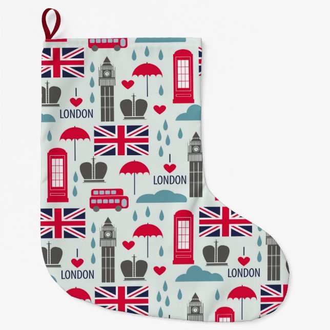 Grande Chaussette De Noël Londres, Angleterre Grande réserve de Noël (Devant)