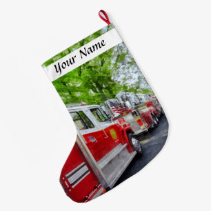 Grande Chaussette De Noël Longue file des camions de pompiers