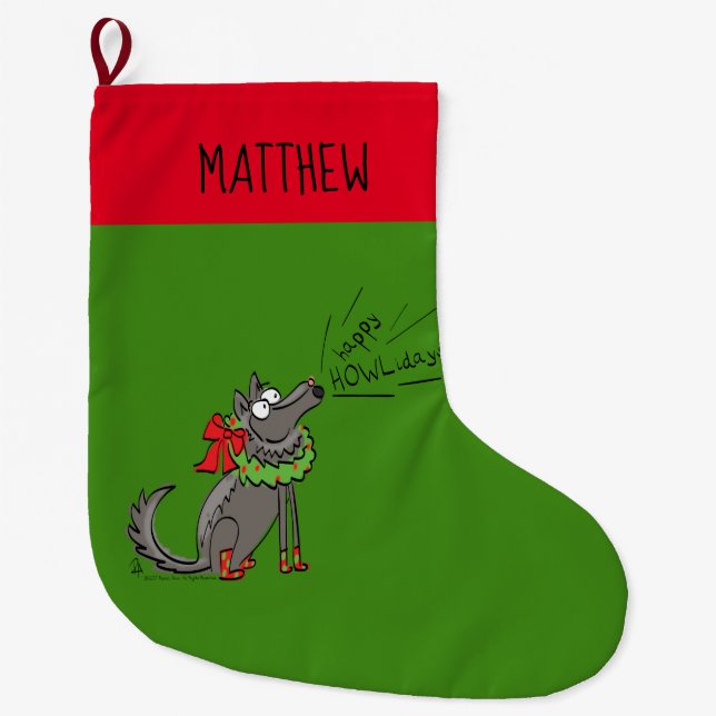 Grande Chaussette De Noël Loup Noël Joyeux Howlidays Funny (Devant)
