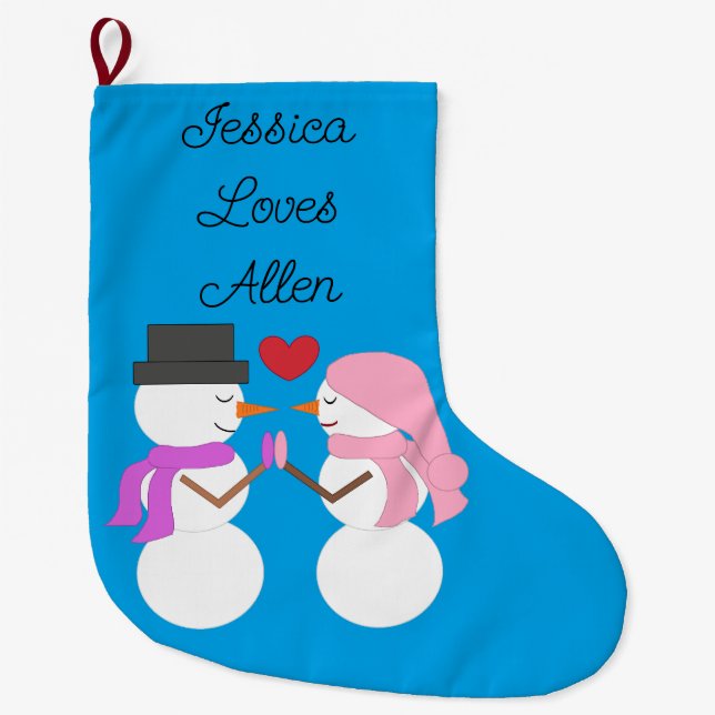Grande Chaussette De Noël Love & Snowpeople: Blue-green (Devant)