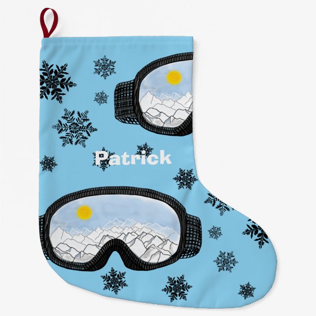 Grande Chaussette De Noël Lunettes de ski et flocons de neige (Devant)