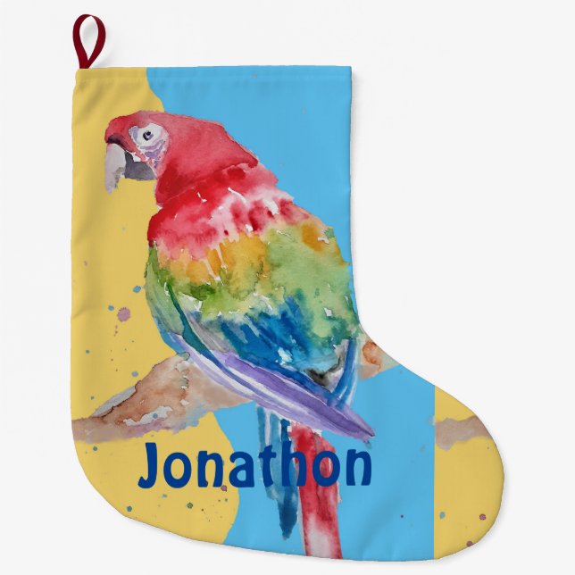 Grande Chaussette De Noël Macaws Macaw Parrot Boys Nom Noël Stocker (Devant)