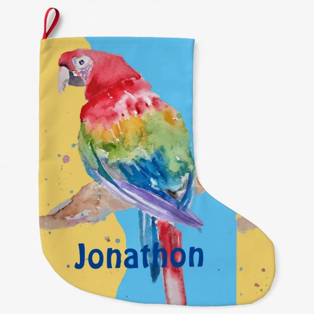 Grande Chaussette De Noël Macaws Macaw Parrot Boys Nom Noël Stocker (Devant)