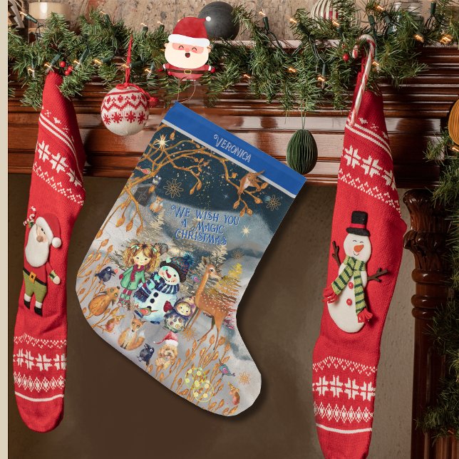 Grande Chaussette De Noël Magique Noël Snowman & Amis (Magic Christmas Snowman & Friends Large Christmas Stocking)