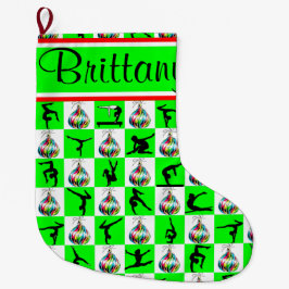 GRANDE CHAUSSETTE DE NOËL MAGNIFIQUE STOCKAGE GYMNAST PERSONNALISÉ VERT
