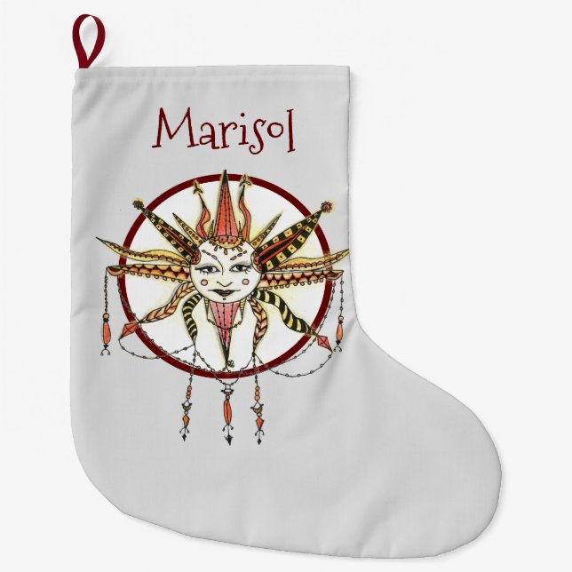 Grande Chaussette De Noël Main dessinée Fancy Boho Soleil Personnalisé (Devant)
