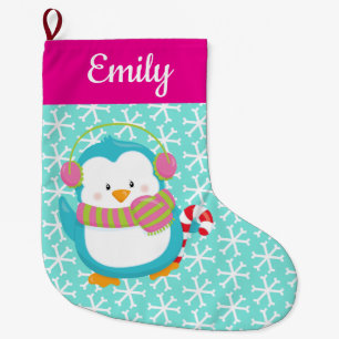 Grande Chaussette De Noël Manchot de vacances heureux