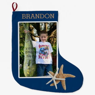 Grande Chaussette De Noël Marine Blue Boys Photo Christmas Stocking