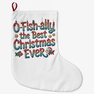 Grande Chaussette De Noël Meilleur Noël de pêche Offishally Ever