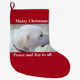 Grande Chaussette De Noël Mélange blanc Labrador Mix Dog Profil rouge Noël