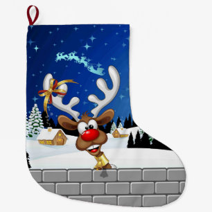 Grande Chaussette De Noël Mème de Noël drôle de renne qui regarde par-dessus