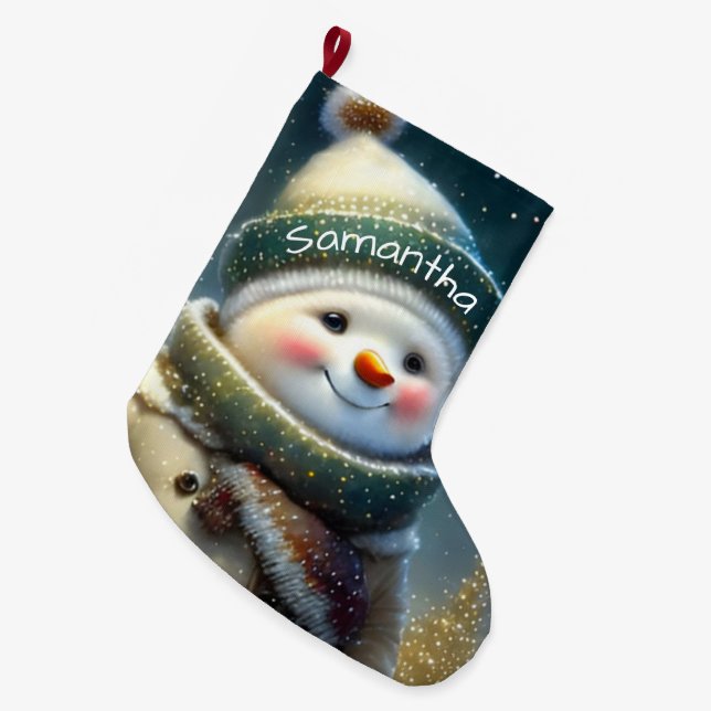 Grande Chaussette De Noël Mignonne bonhomme de neige de Noël (Devant (Accrochage))
