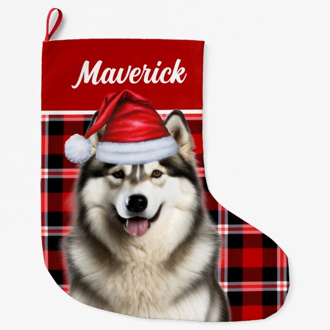Grande Chaussette De Noël Mignonne Malamute de l'Alaska Vacances Plaid perso (Devant)