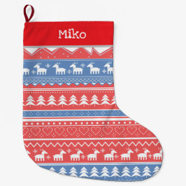 Grande Chaussette De Noël Minimalist Red & Blue Christmas - Unique Pattern