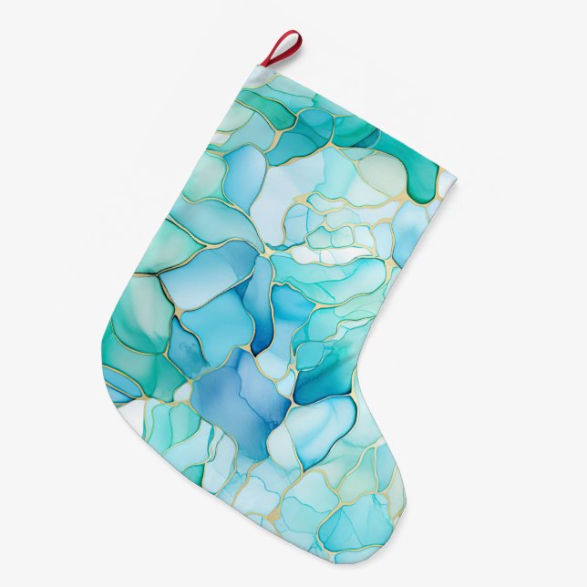 Grande Chaussette De Noël Mint Aqua Pearl Marbre or (Devant (Accrochage))