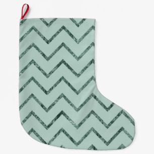 Grande Chaussette De Noël Mint Glam Chevron Zigzag Stripes