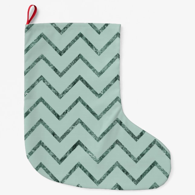 Grande Chaussette De Noël Mint Glam Chevron Zigzag Stripes (Devant)