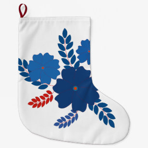 Grande Chaussette De Noël Modèle vectoriel simple de fleurs bleues