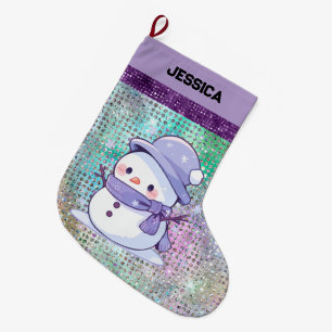 Grande Chaussette De Noël Moderne Noël Snowman Pastel Purple