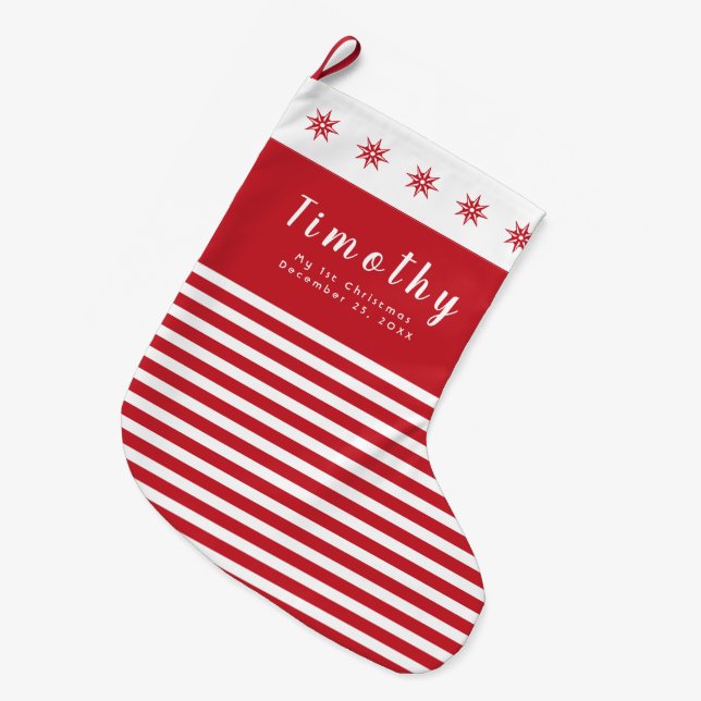 Grande Chaussette De Noël Mon 1er Noël Nom personnalisé Date (Devant (Accrochage))