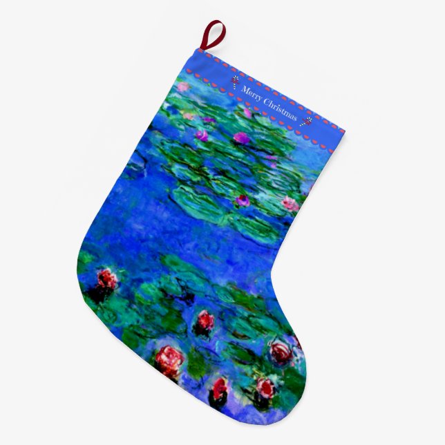 Grande Chaussette De Noël Monet - Lilies d'eau (rouge) (Devant (Accrochage))