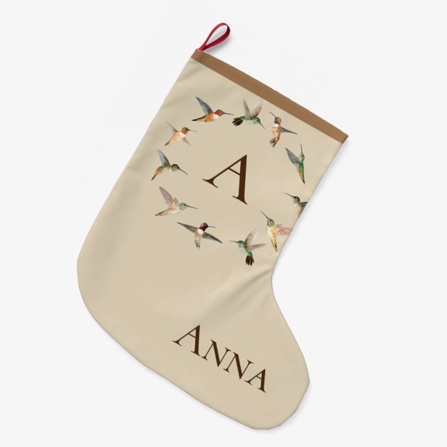 Grande Chaussette De Noël Monogramme Colibris Gros Stocking de Noël (Devant (Accrochage))