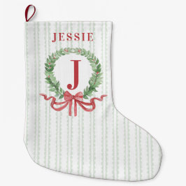 Grande Chaussette De Noël Monogramme de couronne de Noël avec nom