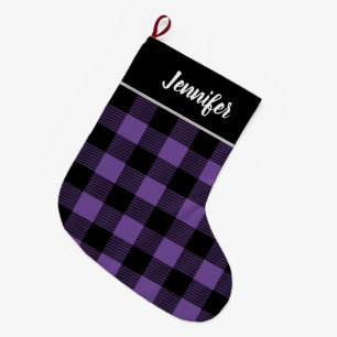 Grande Chaussette De Noël Monogramme Russe violet et noir de Buffalo Check