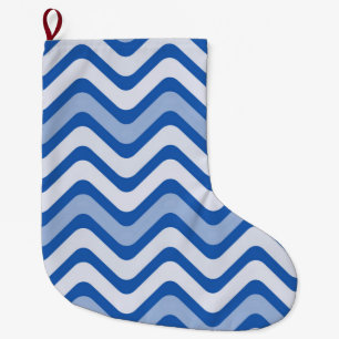 Grande Chaussette De Noël Motif bleu ondulé