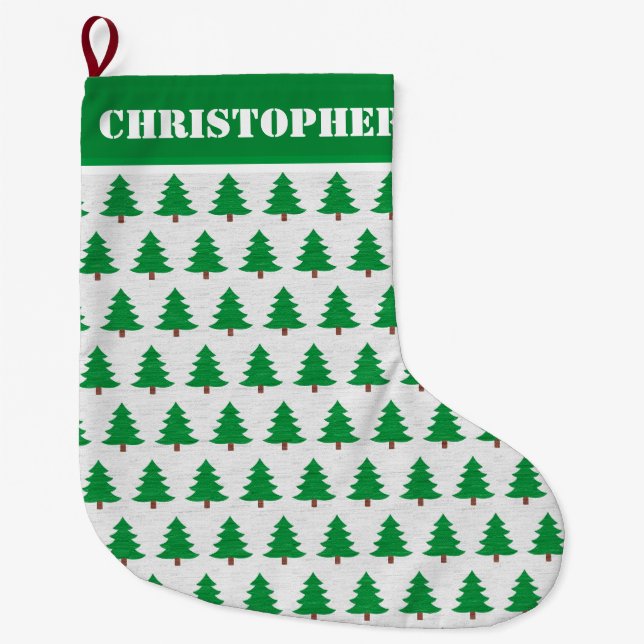 Grande Chaussette De Noël Motif d'arbre de Noël avec nom personnalisé (Devant)