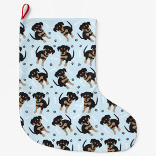 Grande Chaussette De Noël Motif de chien de Rottweiler bleu