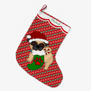 Grande Chaussette De Noël Motif de chiot de carlin personnalisé