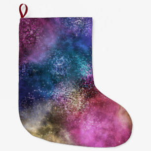 Grande Chaussette De Noël Motif de galaxie coloré