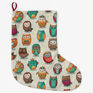 Grande Chaussette De Noël Motif de la Chouette